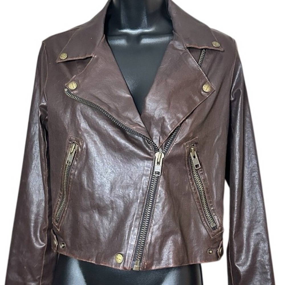 Current/Elliott‎ Vintage Grunge Boho Biker Brown Faux Leather Jacket X-Small